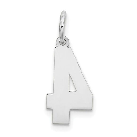 14k White Gold, Jersey Collection, Medium Number 4 Pendant - Picture 3 of 5